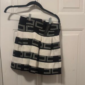 Black and White Pleated Skater Mini Skirt